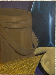 Vintage Modernist Minimalist Oil Painting Firkin Primitives Still Life Americana