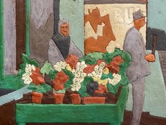 VINTAGE WOODEN RELIEF CARVING STREET SCENE VILLAGE SIGNED GENRE PAINTING FOLKART
