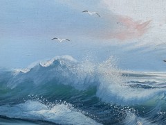 24″x20″ Ornate Frame Original Oil painting canvas seascape ocean wave Seagull