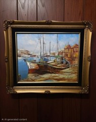 Jackson Signed Framed Impressionist Seascape Harbor Boats Medium Canvas Painting