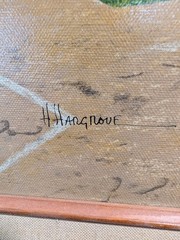 Vintage H. Hargrove Baseball Americana Stretched Canvas Painting Framed W/ COA