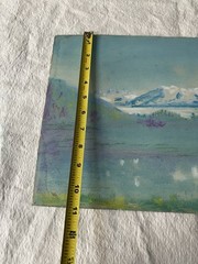 Vintage Pastel Watercolor Landscape Painting Snow Mountains Framed 10×13”