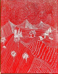 Landscape Line Drawing Abstract Expressionist Original Acrylic Canvas 11×14