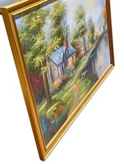 Cottage On The Lake Original Oil Painting Framed 38.5x27in C Jaffey?