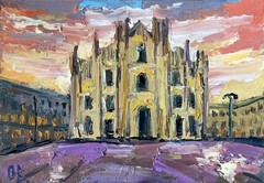 Milan Painting Original Art Impasto Oil Painting Duomo Cathedral Wall Art 5×7″