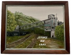 1977 N&W COAL TRAIN CARS at McDOWELL COUNTY, WV OIL PAINTING, ALFREDA PERDUE