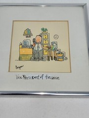 VTG 70’S WILLIAM EAGAN „VICE PRESIDENT OF FINANCE“ FRAMED WATERCOLOR ART DRAWING