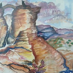 Mary Lou Ray Greer Original Watercolor Painting Southwest Desert Canyon Framed