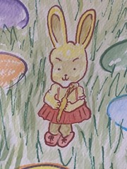 Painting Watercolor Original Art HAPPY EASTER Toy Rabbit Egg Kristi C Jones