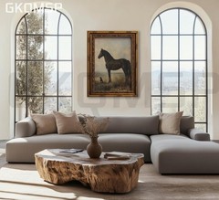 Vintage Horse Canvas Wall Art 9×11 Gold Frame Dog Painting Farmhouse Decor