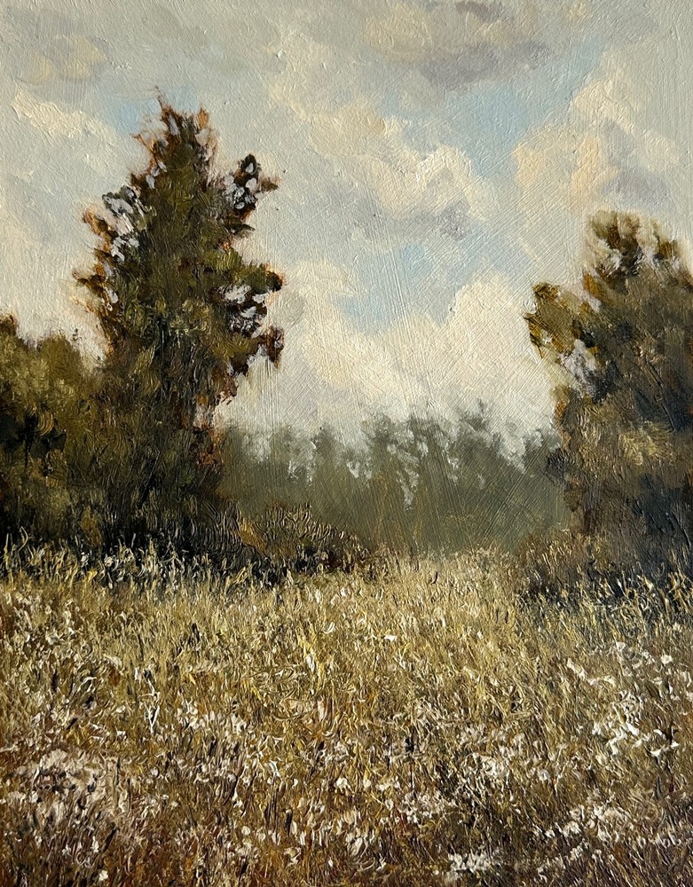 Original Oil Painting Cloudy Sky Summer Field Vintage Landscape Wall Art 8×10