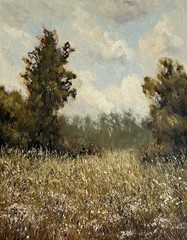 Original Oil Painting Cloudy Sky Summer Field Vintage Landscape Wall Art 8×10