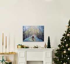 Original Winter Ski Painting 24×20 Textured Snow Forest Wall Art Signed