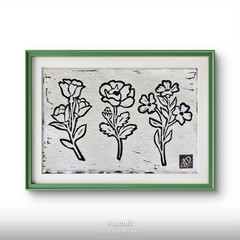 Original B&W Flowers 2 Linocut Hand Printed by Alannah Dyer- Mini Art 4×6 in.