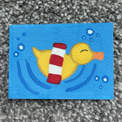 ACEO Swimming Rubber Duck 2.5”x3.5” Acrylic Painting on Paper by Anna