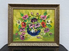 Unknown Expressionist Flower Still Life Oil Painting Impasto Vintage 59X49Cm