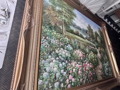 LISTED AMERICAN ARTIST DIANE ROMANELLO ORIGINAL OIL ON CANVAS FLORAL LANDSCAPE