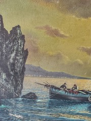 Antique Oil on Canvas Nautical Seascape Fishing Boats OLD Impressionist