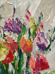 Original oil painting Abstract flowers still life Artwork knife art 11×14 in