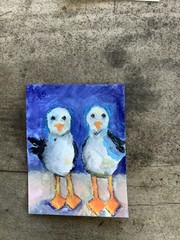 Aceo Art By Kenna Collector Card 2.5”” X 3.5” Seagulls Painting Signed Original