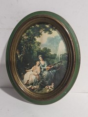 Vtg Made In Italy OFM The Music Lesson Oval Shaped Green Colored Print 8″ Frame