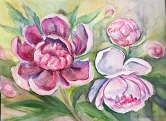 Original Watercolor Peony Flowers Bouquet Wall Art Pink Floral Wall Decor 9×11