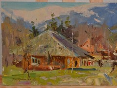 Mountain landscape, original landscape oil painting, natural landscape