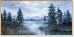 24X48 Inch Framed Textured Canvas Wall Art, Modern Neutral Misty Pine Large Fore