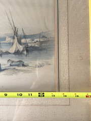 Antique Watercolor After David Roberts Coastal Harbor Boats Fishermen Framed