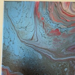 Acrylic Pour Painting Blue Red Black Abstract on canvas original