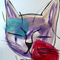 Sleepy cat expressionist modern wall art painting 14X11 Gallery Paper acrylic