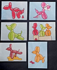 ACEO ORIGINAL SRI LANKA 2.5×3.5 inches, watercolor Paint 6 Pcs Balloon dog NEW