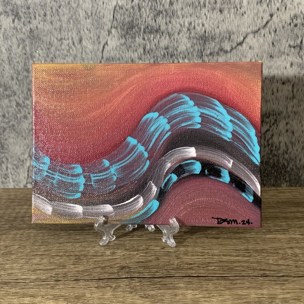 Original 5″ X 7″ Abstract Acrylic Painting On Canvas Panel With Easel