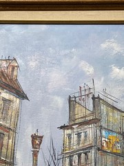 Paris Original Oil Painting Canvas, signed 24”W x 20”H, vintage wood frame 1980s