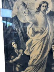 Large Antique Religious Lithograph Print Jesus Calming Storm H Cuwet 58” H