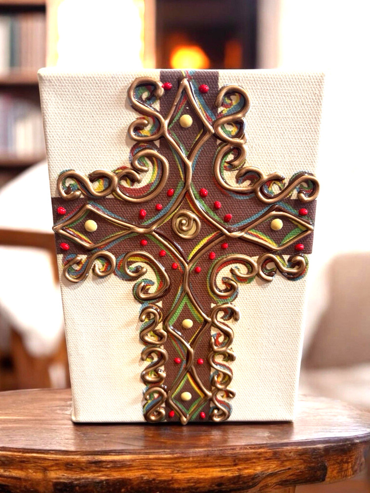 Cross Canvas Picture Standup Beautifully Crafted Raised Paint Accents 1x5x7in