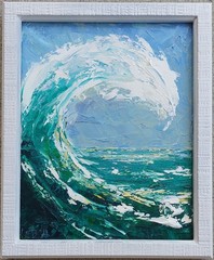Oil original painting on canvas 10×8 inches Big wave FRAMED