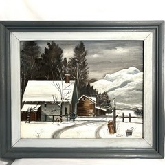 Vintage Oil Painting Winter Barn Farm Signed Dorothy Mead Rustic Americana