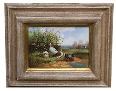 Samuel Koch Duck Family Landscape Oil on Canvas Signed Original Framed Painting