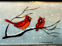 Miniature Folk Art Bird Painting Signed Hazel Dunaway Framed