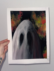 Ghost Painting on Paper, Contemporary Expressionism, Unframed, Halloween Horror