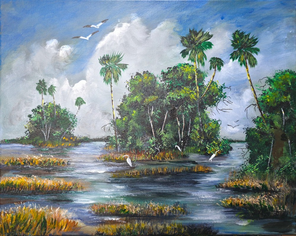 Florida Highwaymen Style Painting Salt Marsh Melodies by Rochelle McBride
