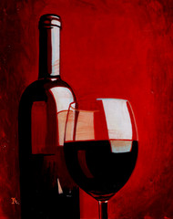 Original Acrylic Painting On The Board, WINE, Signed By Artist