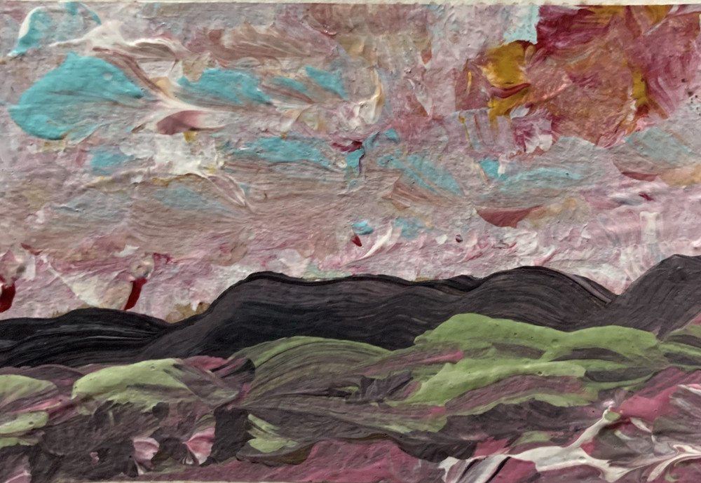 ACEO Artist Card 3.5 X 2.5 Abstract Landscape Acrylic Original Painting on Paper