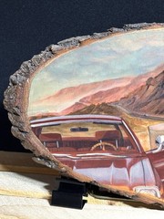 Original Art Oil Painting Car Retro Vintage California Mountain Nature Mikah