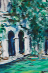 Original Hecto Vidal Oil Painting „Interior Colonial Patio“ Camaguey, Cuba 16×20