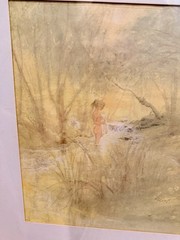 1940s Henry E. Porter Woodland Watercolor – Nude Figure by Stream 22×22 Framed