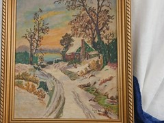 1953 Vintage Original Oil Painting of A Winter Day Signed Framed Unknown Artist