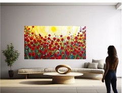 5 FOOT ORIGINAL RED POPPY PAINTING. LARGE WALL ART PAINTING. RITA