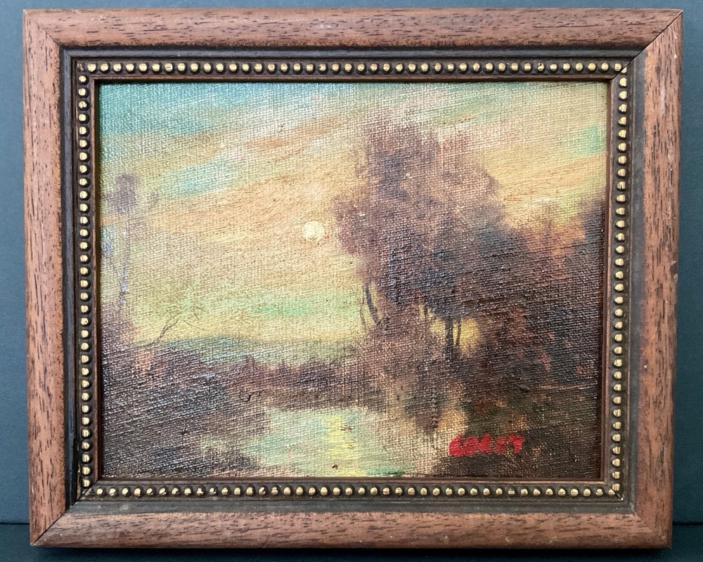 Vintage Framed Signed Landscape Oil Painting on Canvas Panel